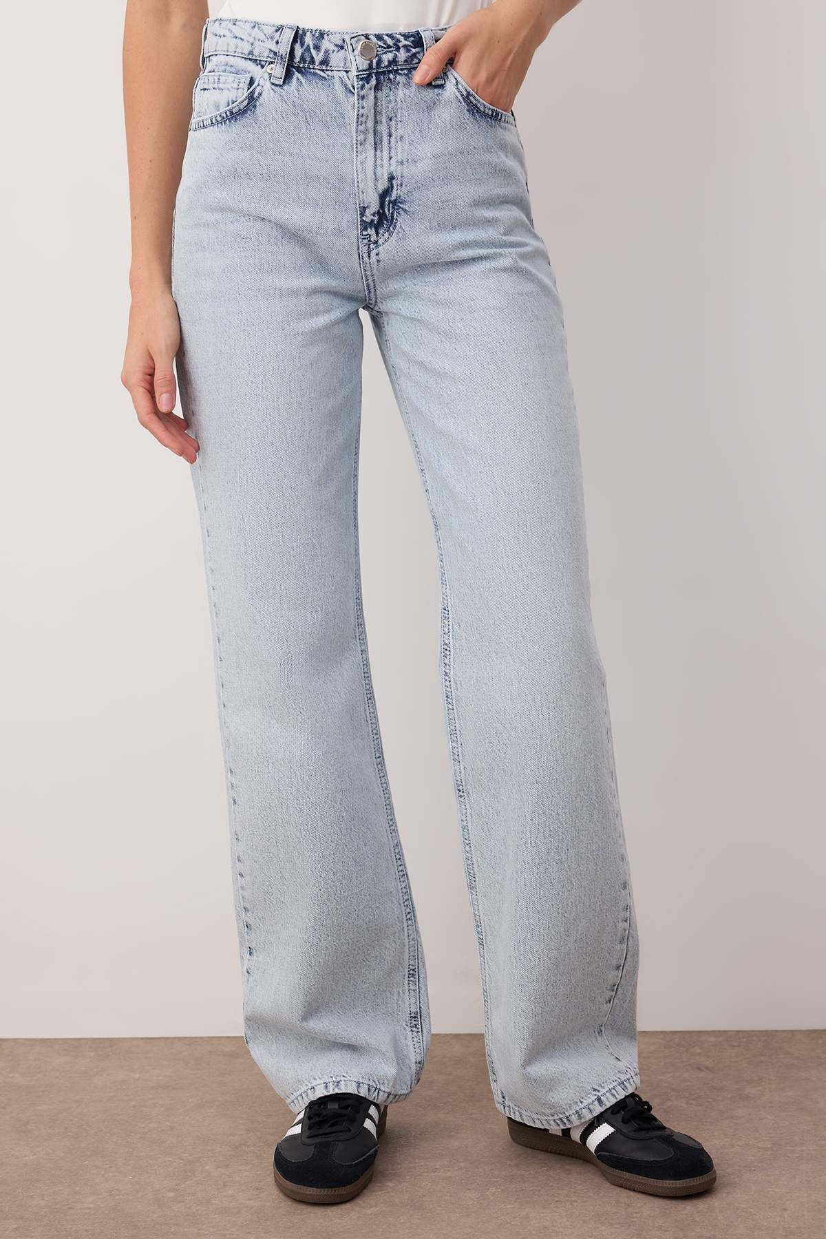 Trendyol Collection-Niebieskie jeansy z wysokim stanem i szerokimi nogawkami TWOSS22JE0242 3