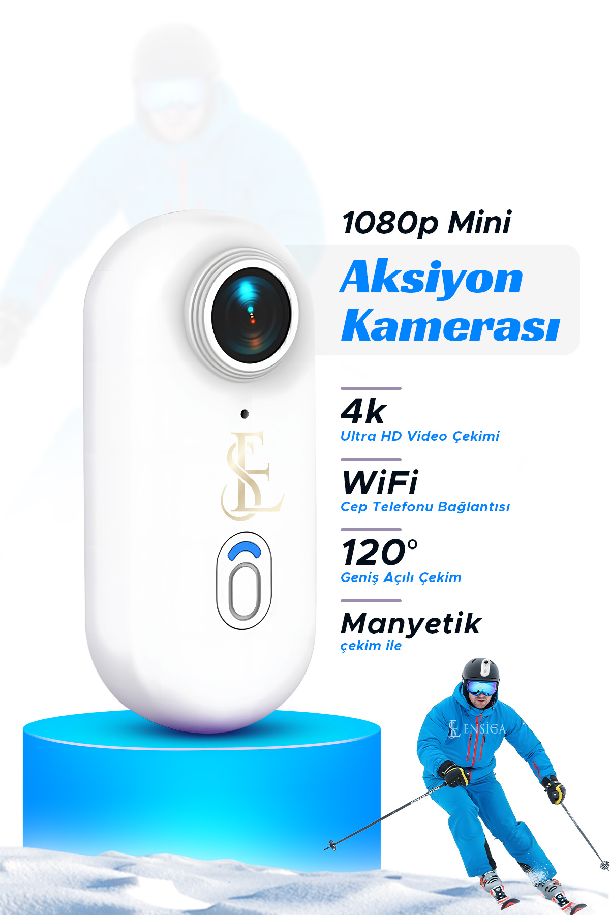 EN SİGA Mini Aksiyon Kamerası 1080p Hd Spor Kamerası, Dijital Görüntü Sabitleme, Otomatik Pozlama