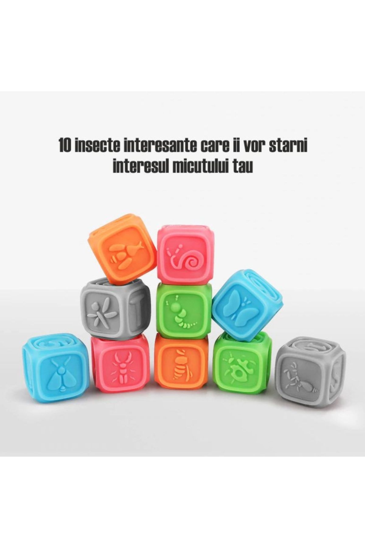 tumama-Set of 10 educational silicone cubes with 3D models for teething, letters, numbers, animals 4