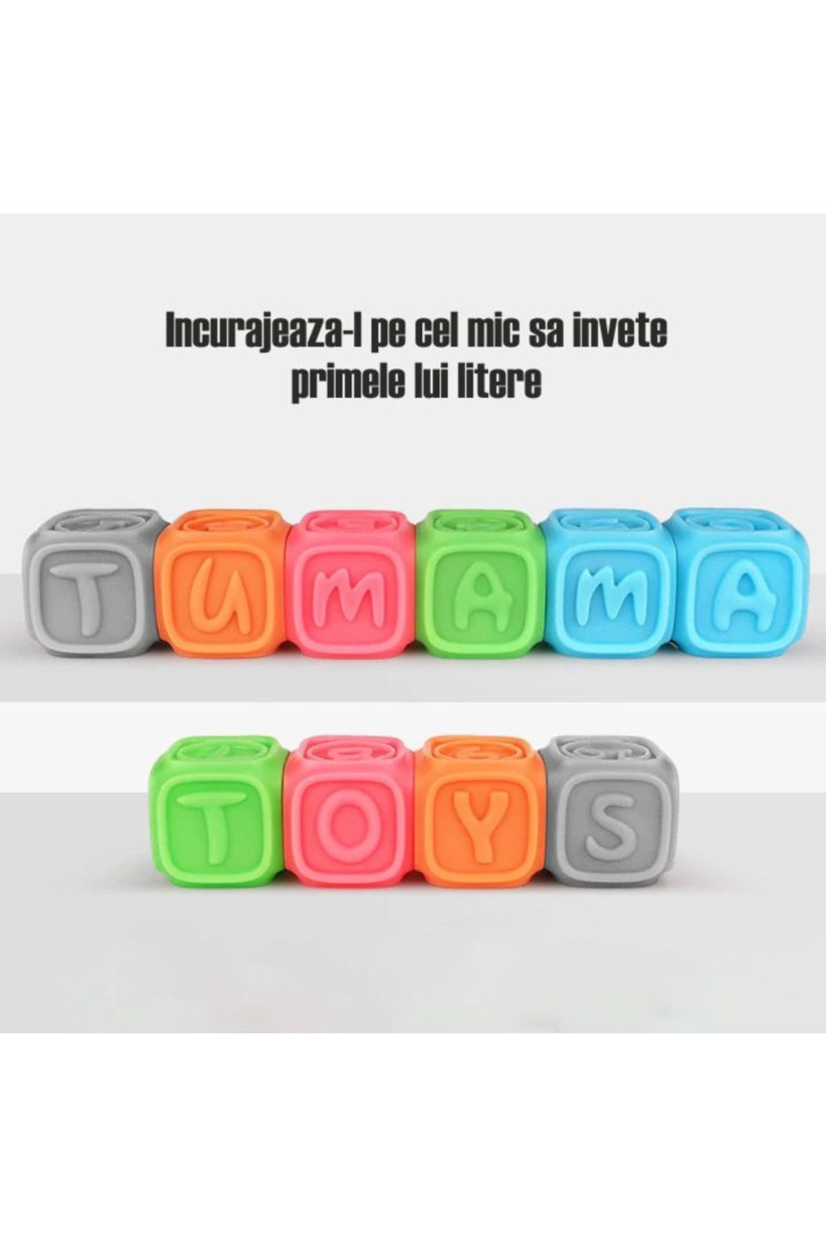 tumama-Set of 10 educational silicone cubes with 3D models for teething, letters, numbers, animals 3