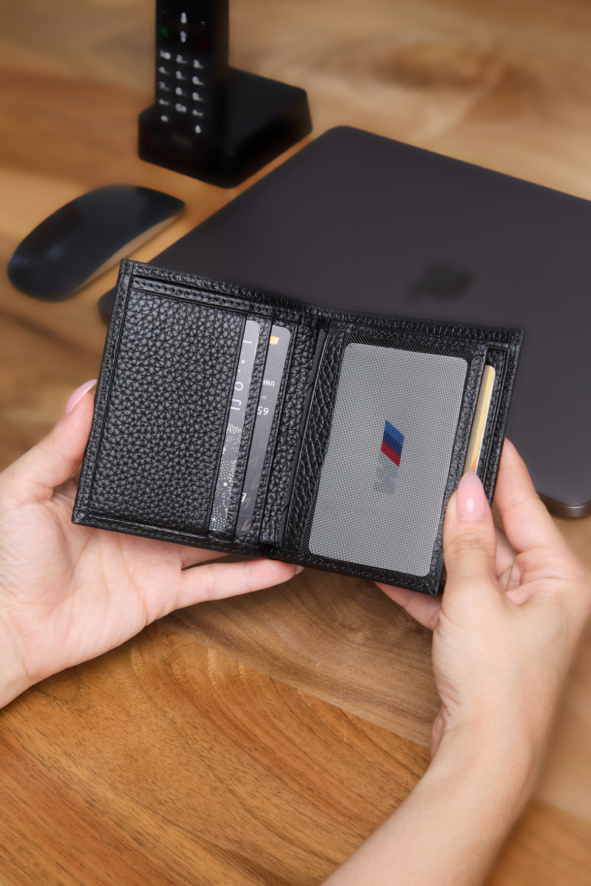 Grande  3701 Hakiki Gerçek Deri Dikey Erkek Cüzdanı Siyah - Görsel 2