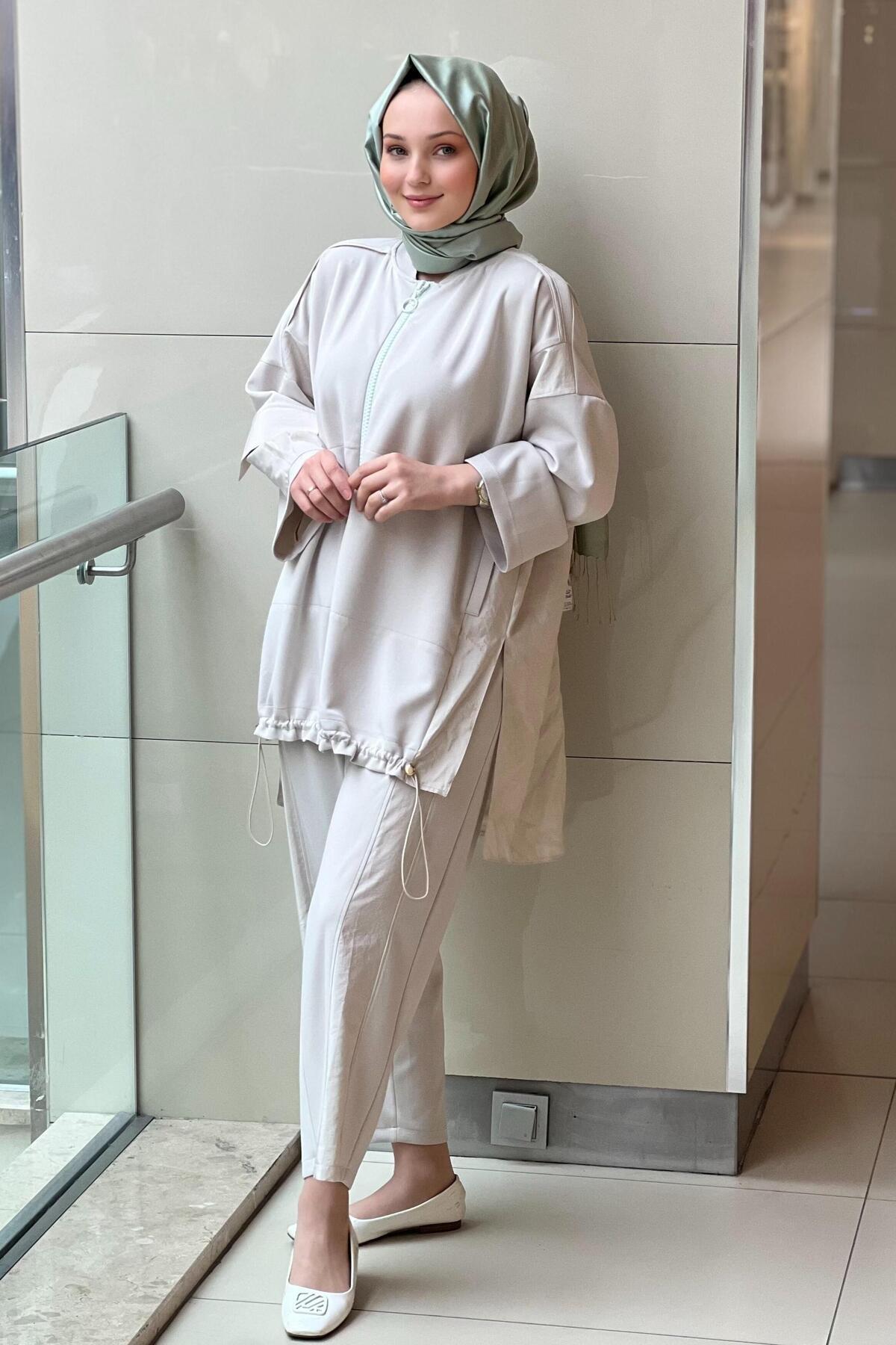 Ghisa-Two Piece Fabric Waist Stopper Pants Suit 3