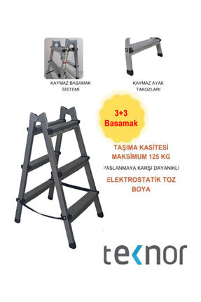 Teknor Çift Taraflı Dayanıklı 3+3 Metal Basamaklı Merdiven