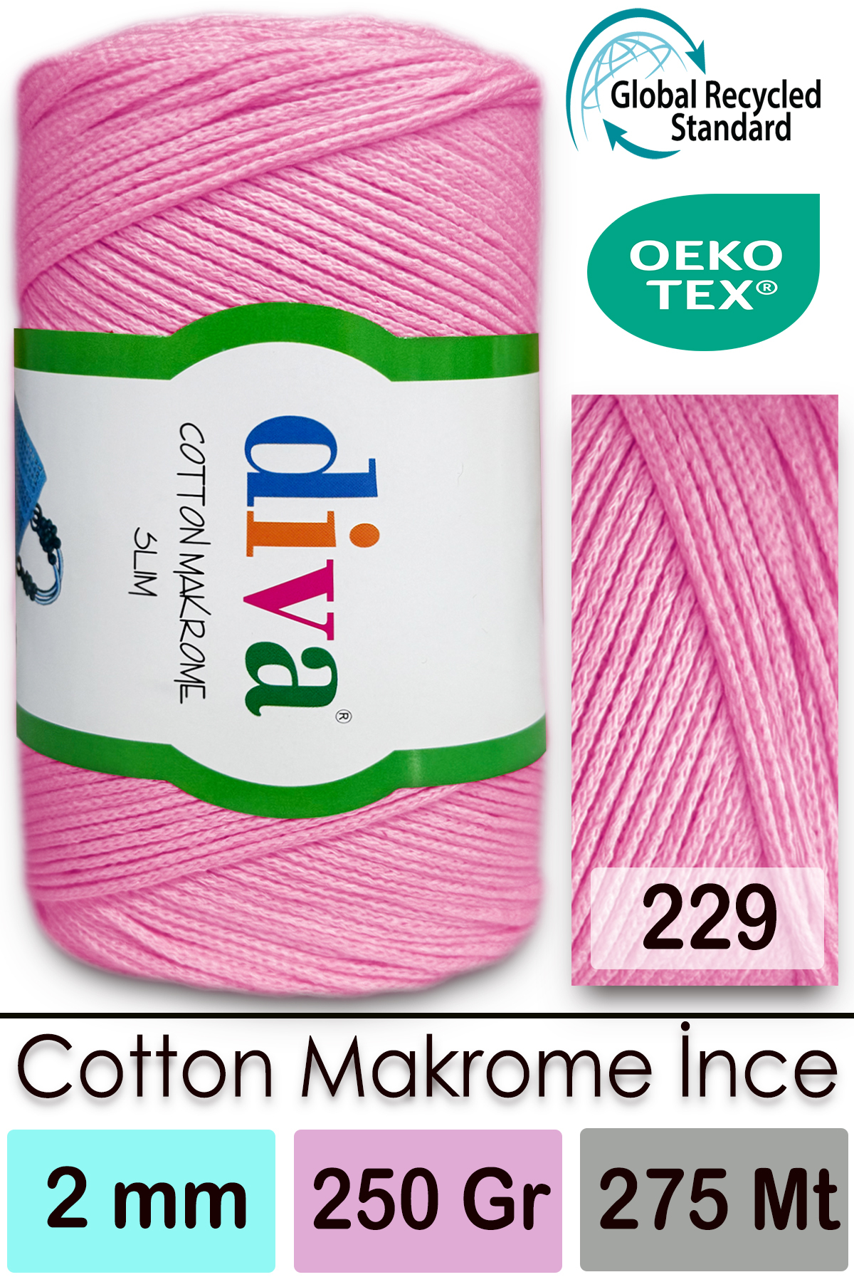 Diva Cotton Macrome Thin 229 Pink