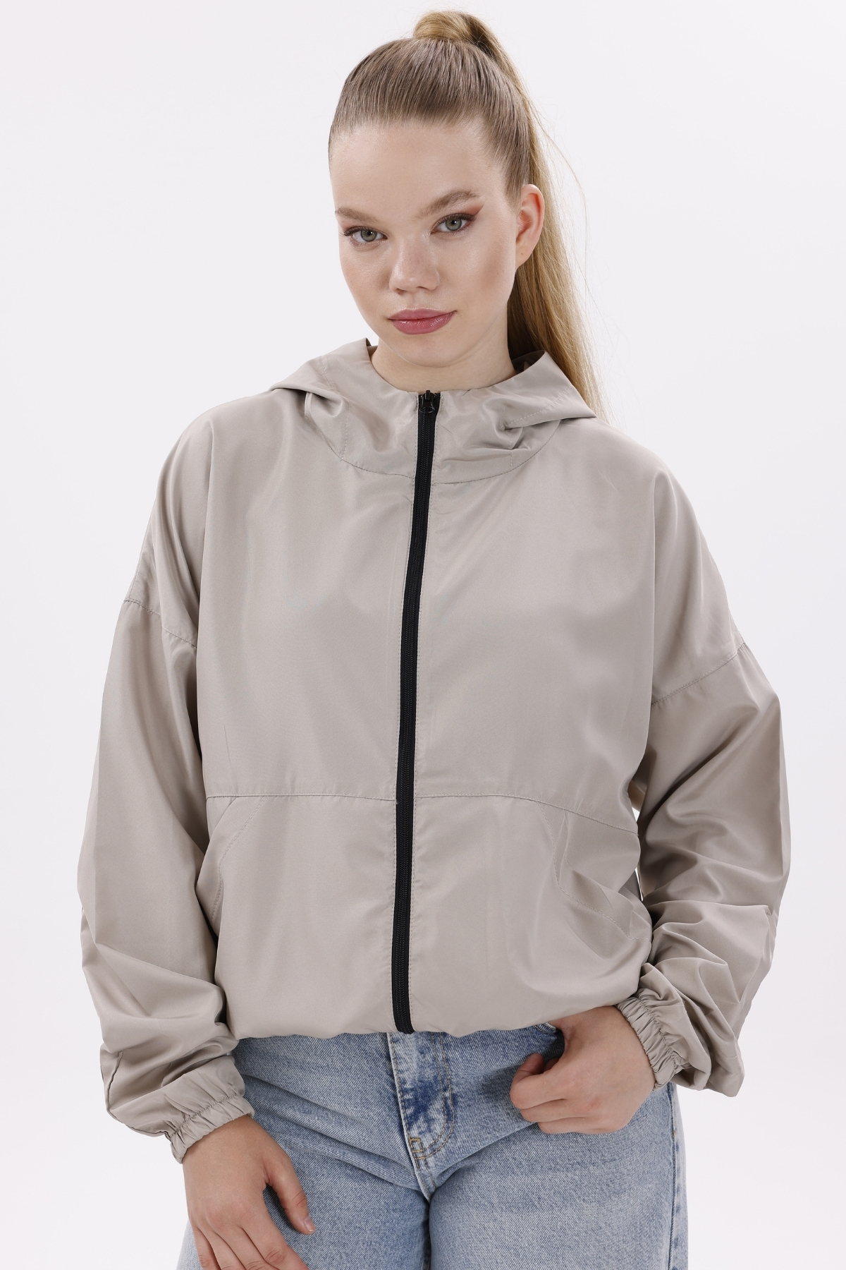 freemen  Kadın Taş Kapüşonlu Su Ve Rüzgar Geçirmez Oversize Yağmurluk - Rüzgarlık - Görsel 3