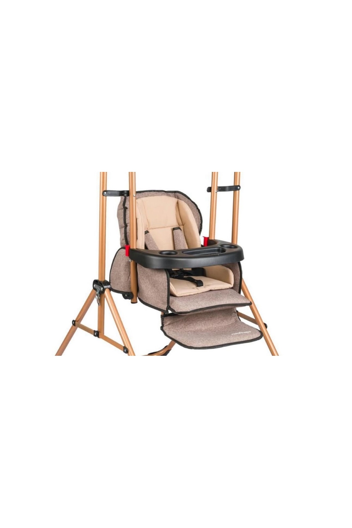 TURHAN BEBE Tam Yatarlı Tenteli Mama Tablalı Keten Kumaş Ev Tipi Gold Salıncaklı & Mama Sandalyesi fotoğrafı 4 (önizleme)