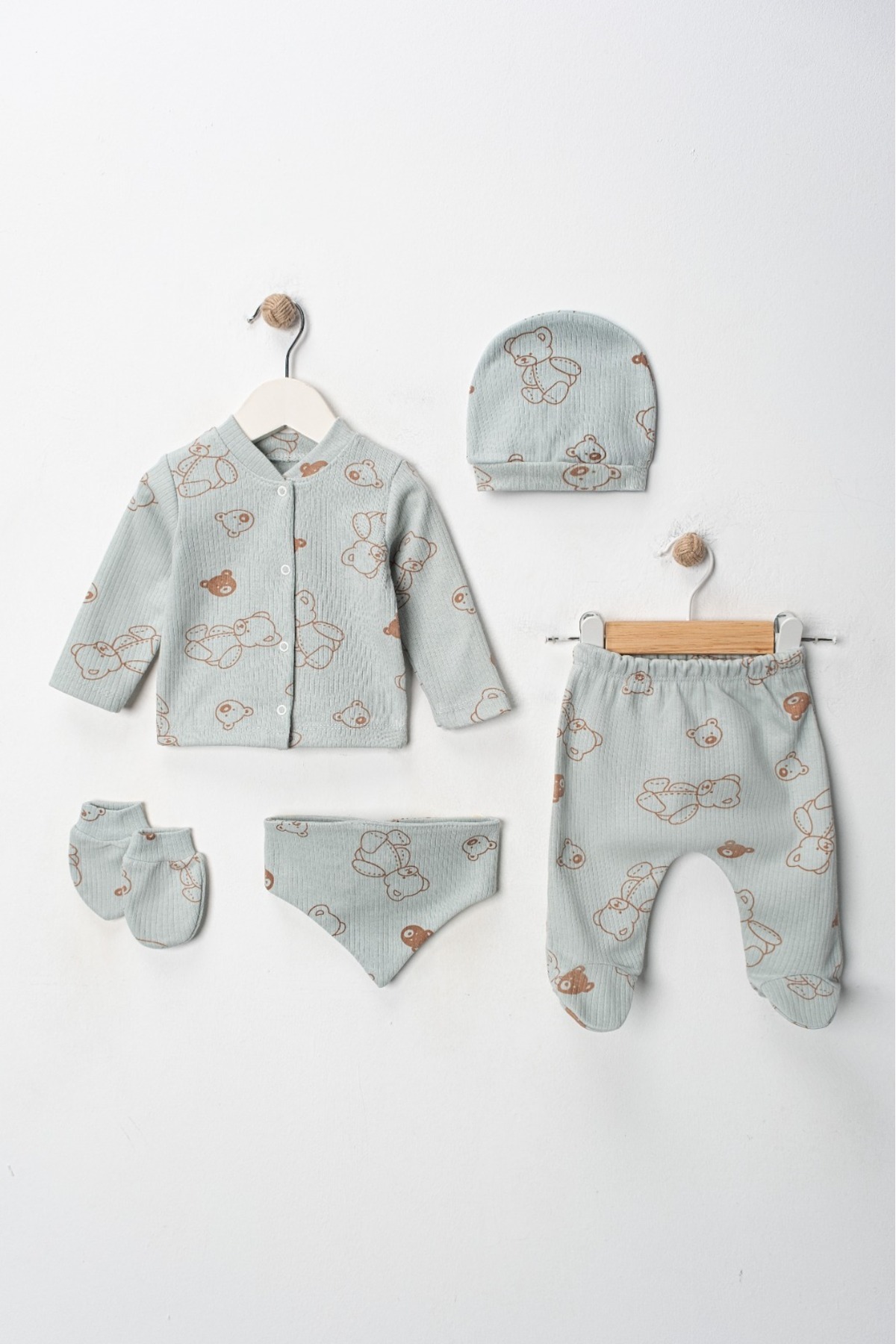 ENİA BABY Yenidoğan Bebek Desenli 5 Parça Hastane Çıkış Seti Kız Bebek Erkek Bebek Yenidoğan fotoğrafı 2 (önizleme)