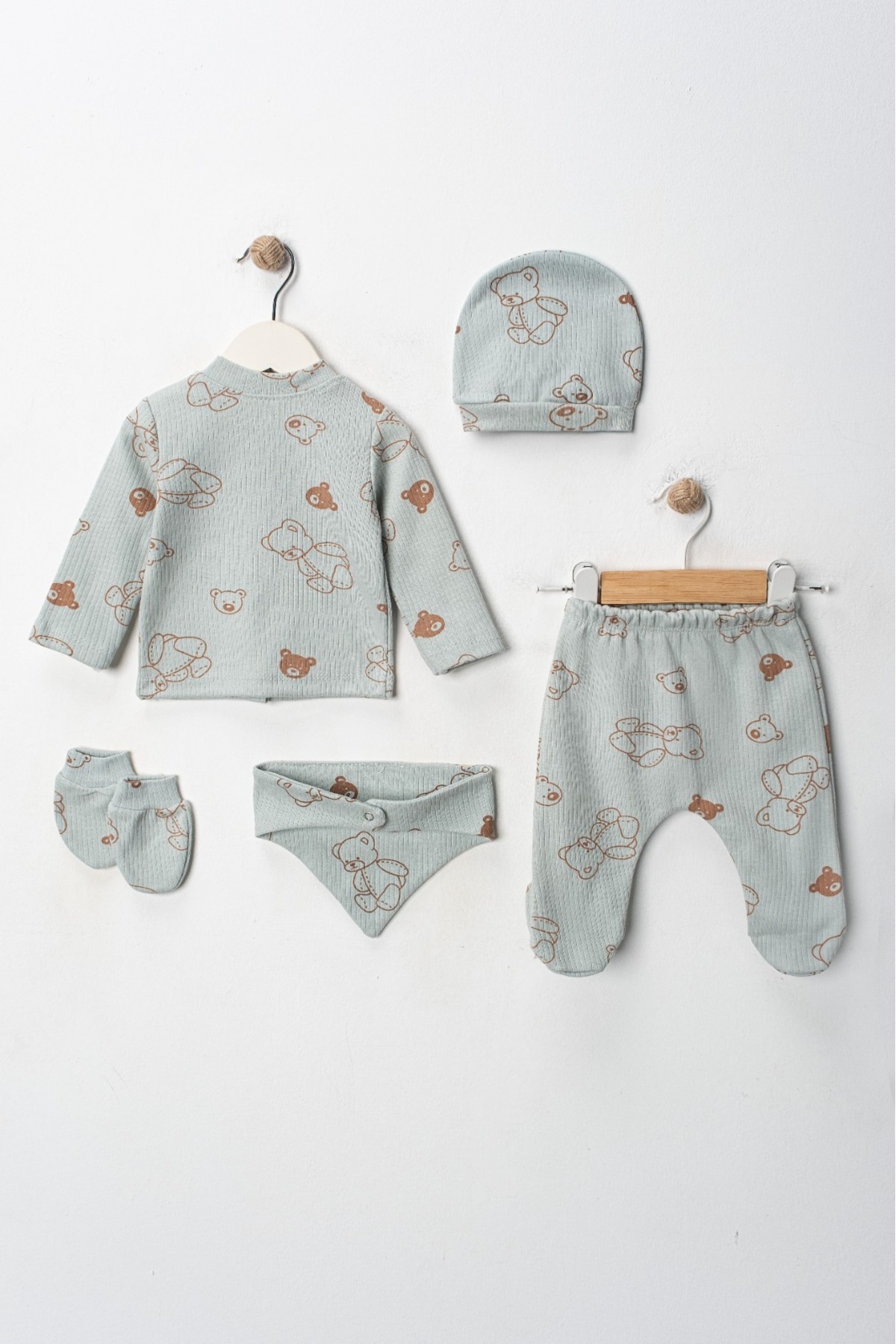 ENİA BABY Yenidoğan Bebek Desenli 5 Parça Hastane Çıkış Seti Kız Bebek Erkek Bebek Yenidoğan fotoğrafı 5 (önizleme)