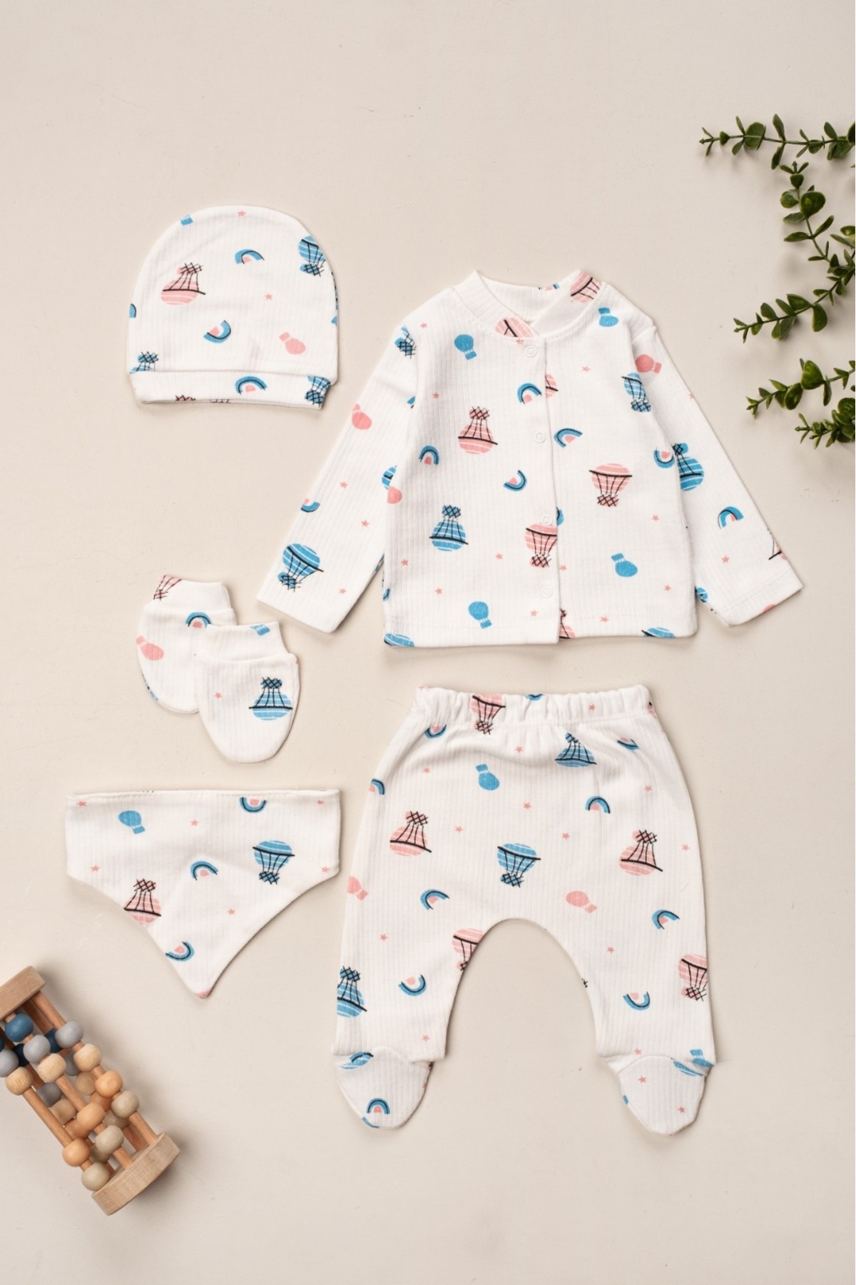 ENİA BABY Yenidoğan Bebek Desenli 5 Parça Hastane Çıkış Seti Kız Bebek Erkek Bebek Yenidoğan fotoğrafı 2 (önizleme)