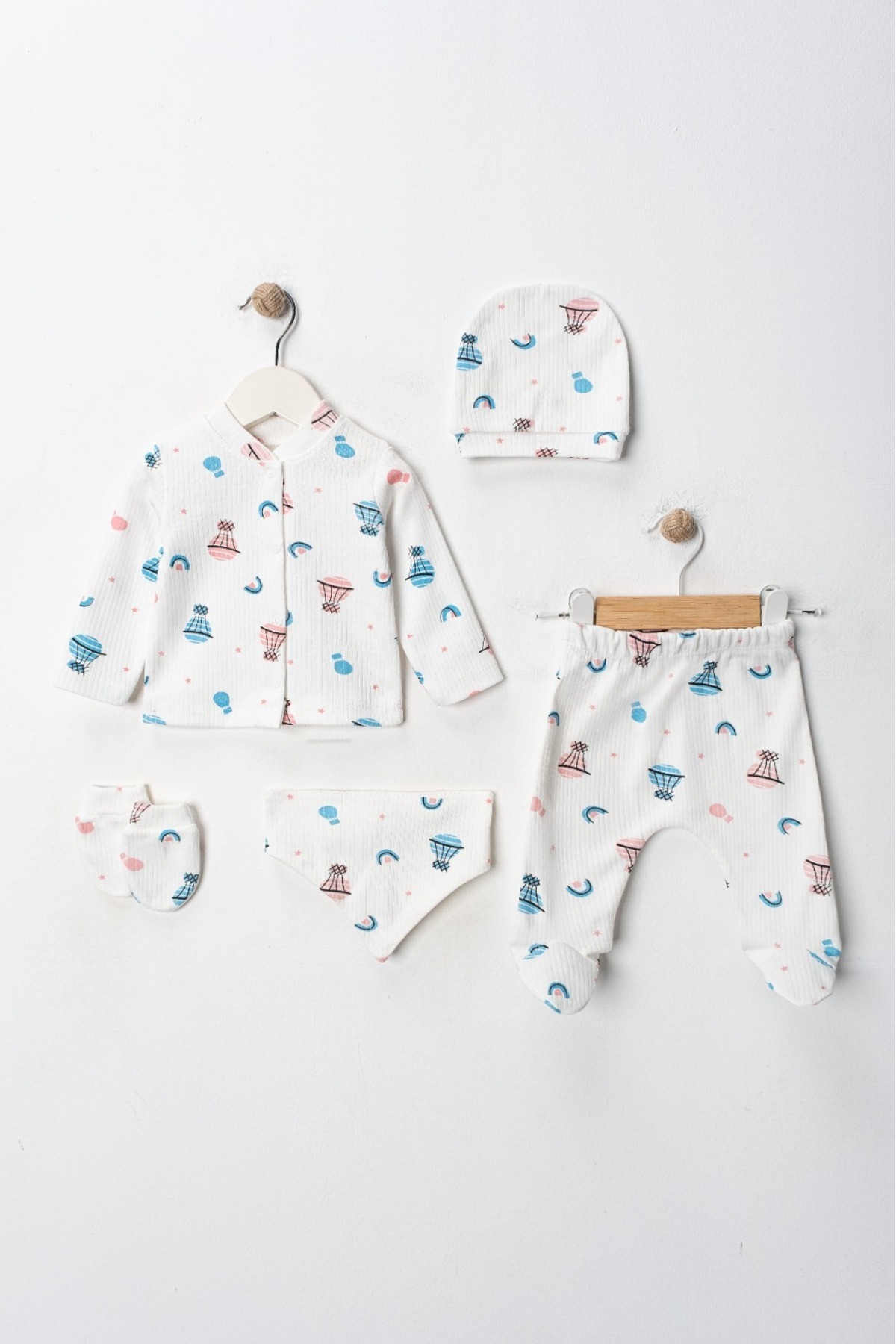 ENİA BABY Yenidoğan Bebek Desenli 5 Parça Hastane Çıkış Seti Kız Bebek Erkek Bebek Yenidoğan fotoğrafı 3 (önizleme)