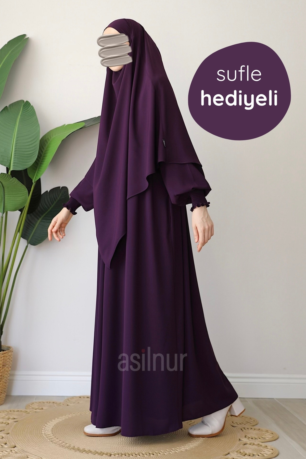 ASİLNUR Alya Ferace Sufle Hediyeli Takım Mürdüm