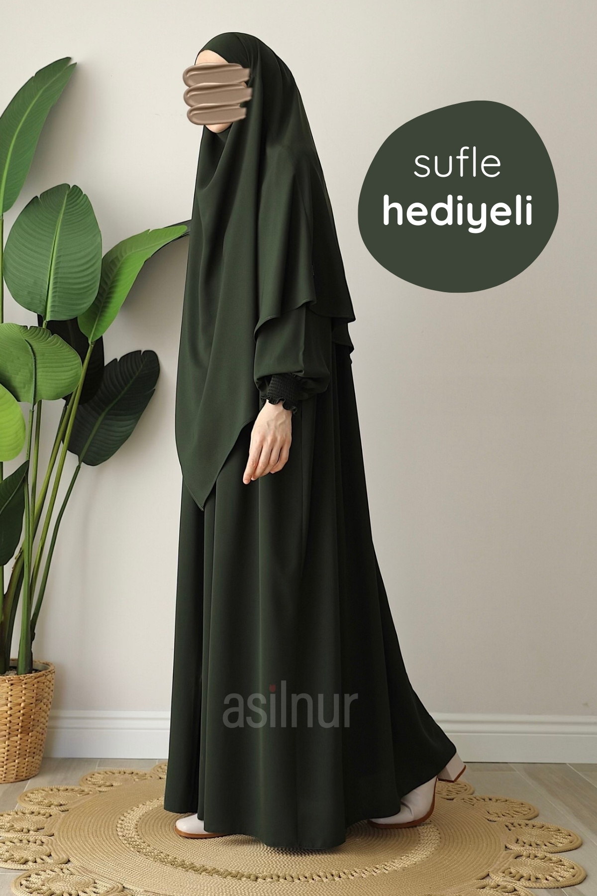 ASİLNUR Alya Ferace Sufle Hediyeli Takım Haki