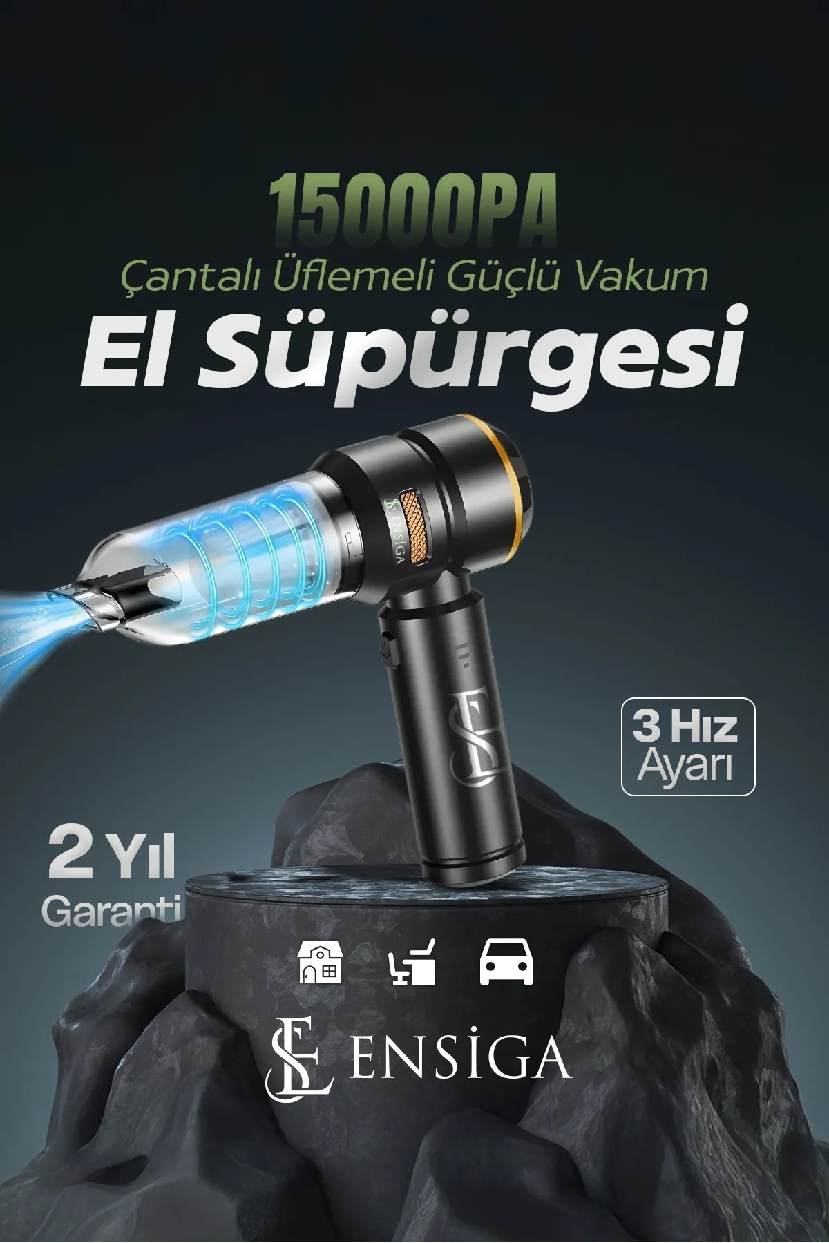 EN SİGA Üflemeli Güçlü Vakumlu Ev Ofis Araç Süpürgesi 15000PA Çantalı - Siyah