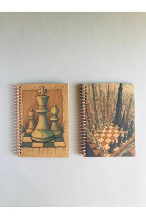 Pridas Satranç Temalı 2'li Vintage Kraft Defter Seti Çizgisiz