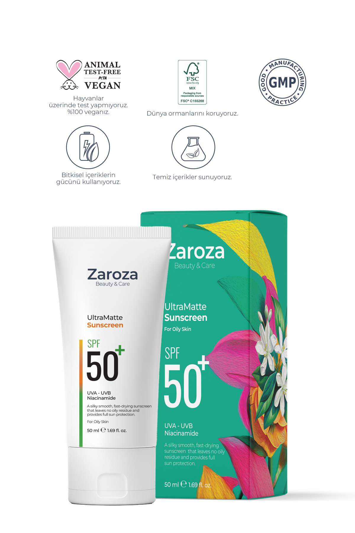 ZAROZA-Mattifying Uva Uvb Spf50+ Sunscreen Special for Oily and Combination Skin 50 ml (Niacinamide) 3
