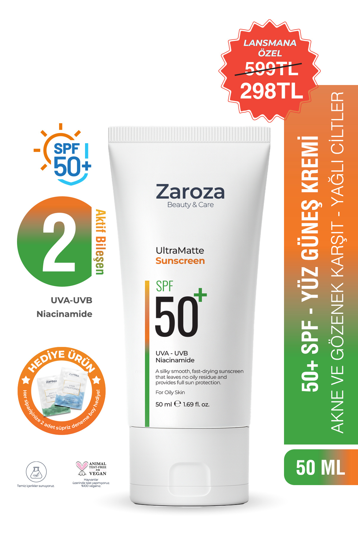 ZAROZA-Mattifying Uva Uvb Spf50+ Sunscreen Special for Oily and Combination Skin 50 ml (Niacinamide) 1