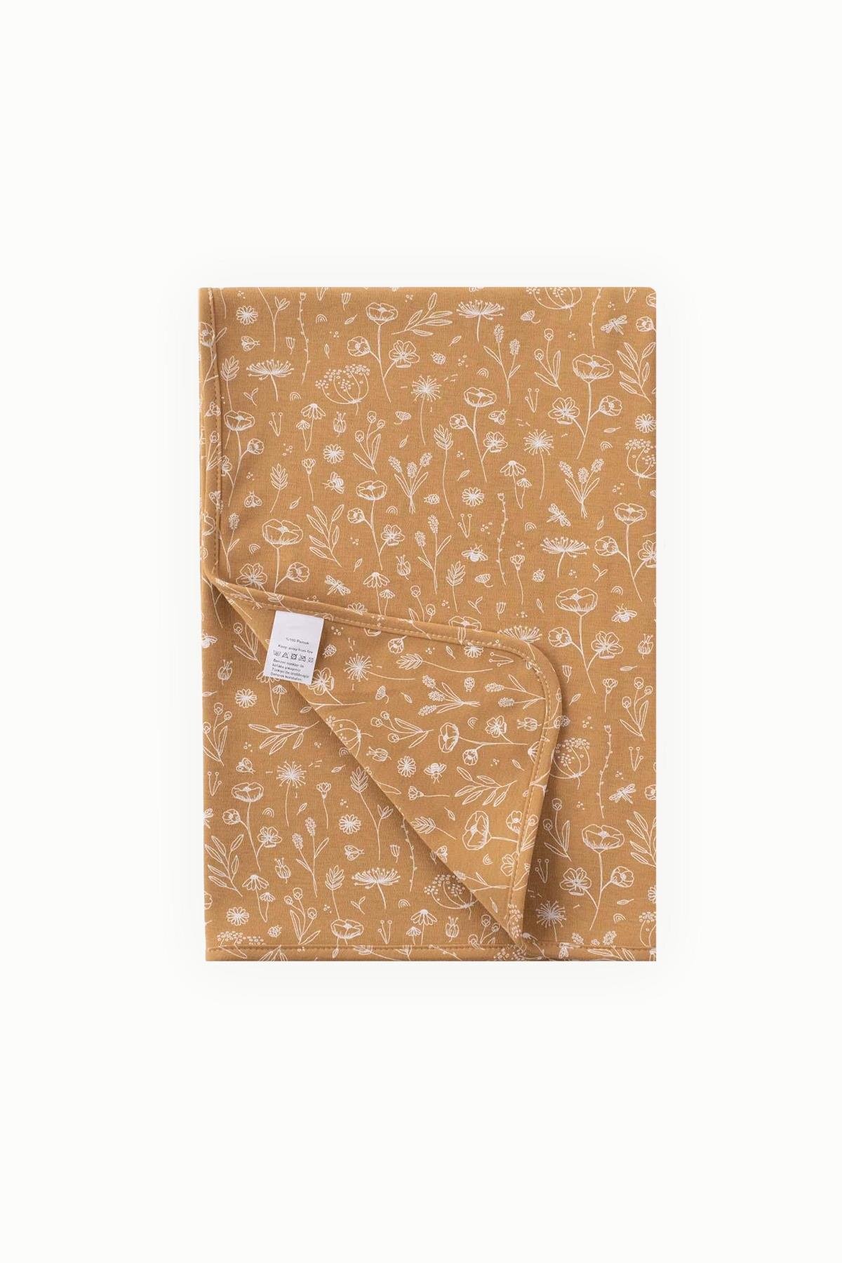 80x80cm 100% Cotton Double Layer Baby Blanket Spring Floral Mustard
