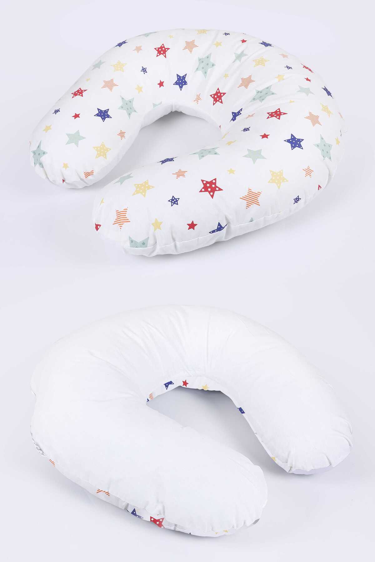 Bebeck Çift Taraflı Emzirme Yastığı Beyaz yıldızlı Bebek Destek Minderi fotoğrafı 2 (önizleme)
