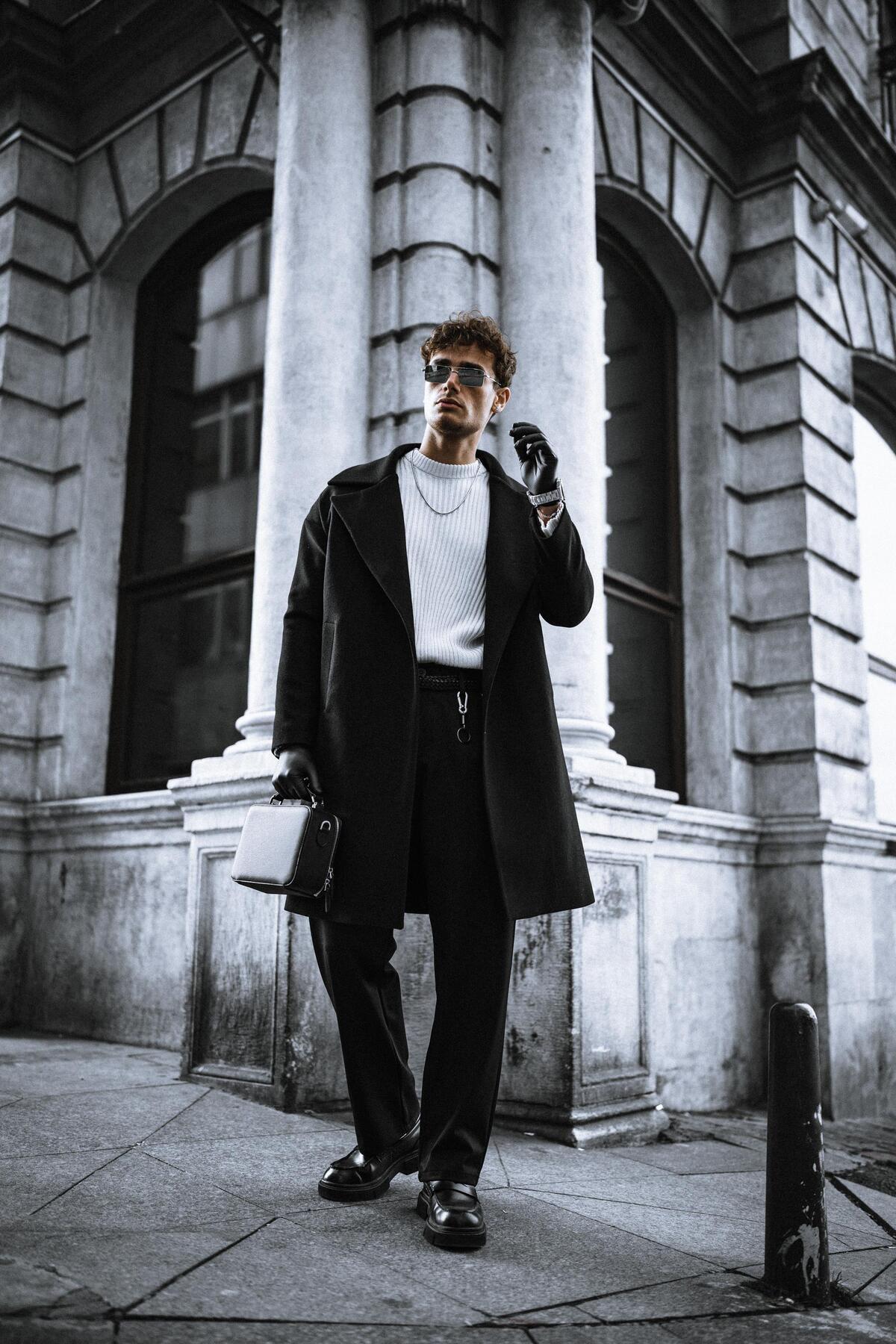 ablukaonline  Oversize Rahat Kesim Uzun Erkek Kaşe Kaban Palto Siyah - Görsel 7