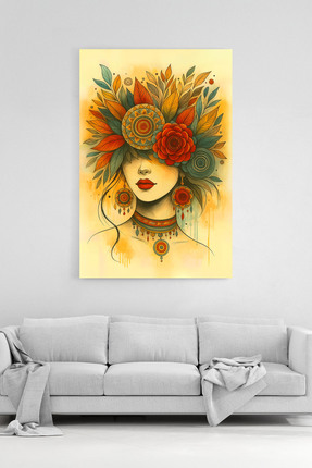 HonataDizayn Çiçekli Kadın Portresi Kanvas Tablo Boho Şık Duvar Sanatı %100 P...