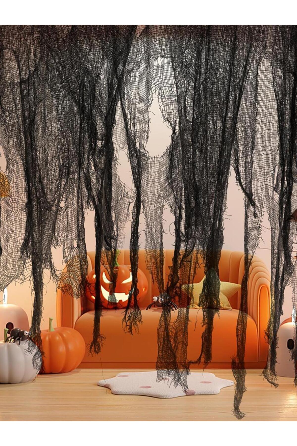 Parti Adresi Halloween Cadılar Bayramı Dekorasyonu Siyah File Örtü 76x198 cm Siyah