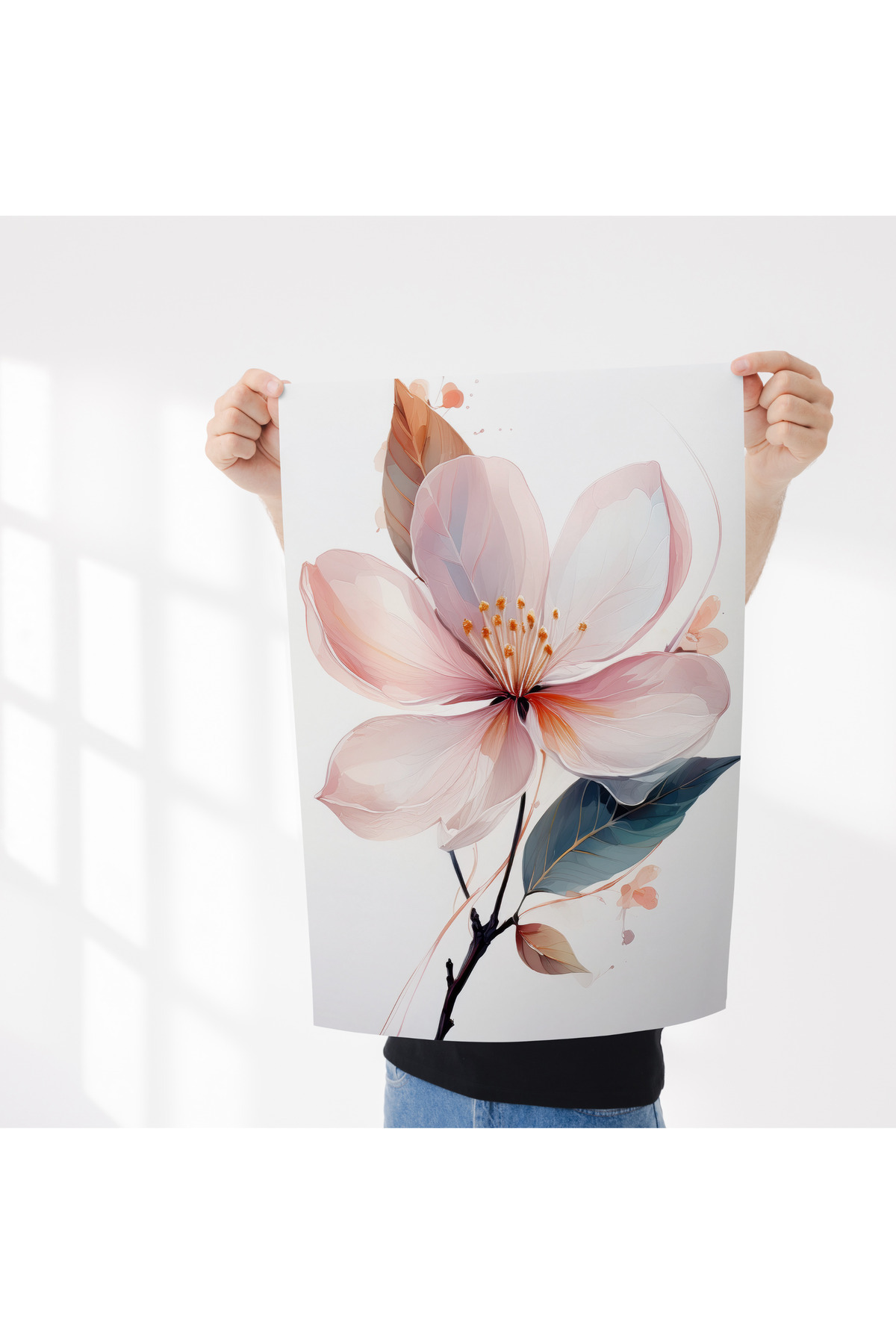 Rosaart-Frameless Poster Almond Blossom Leaf Pattern 1