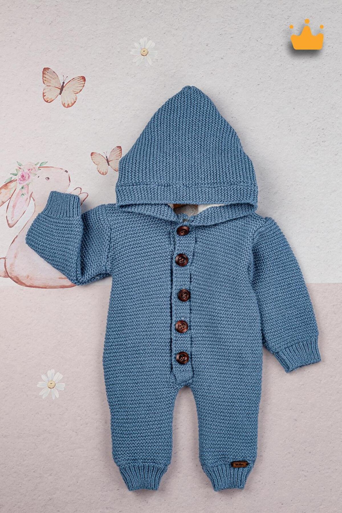 Babyhola Triko İçi Velsoft Kışlık Kalın Kız Erkek Bebek Tulum İndigo 2809 fotoğrafı 2 (önizleme)