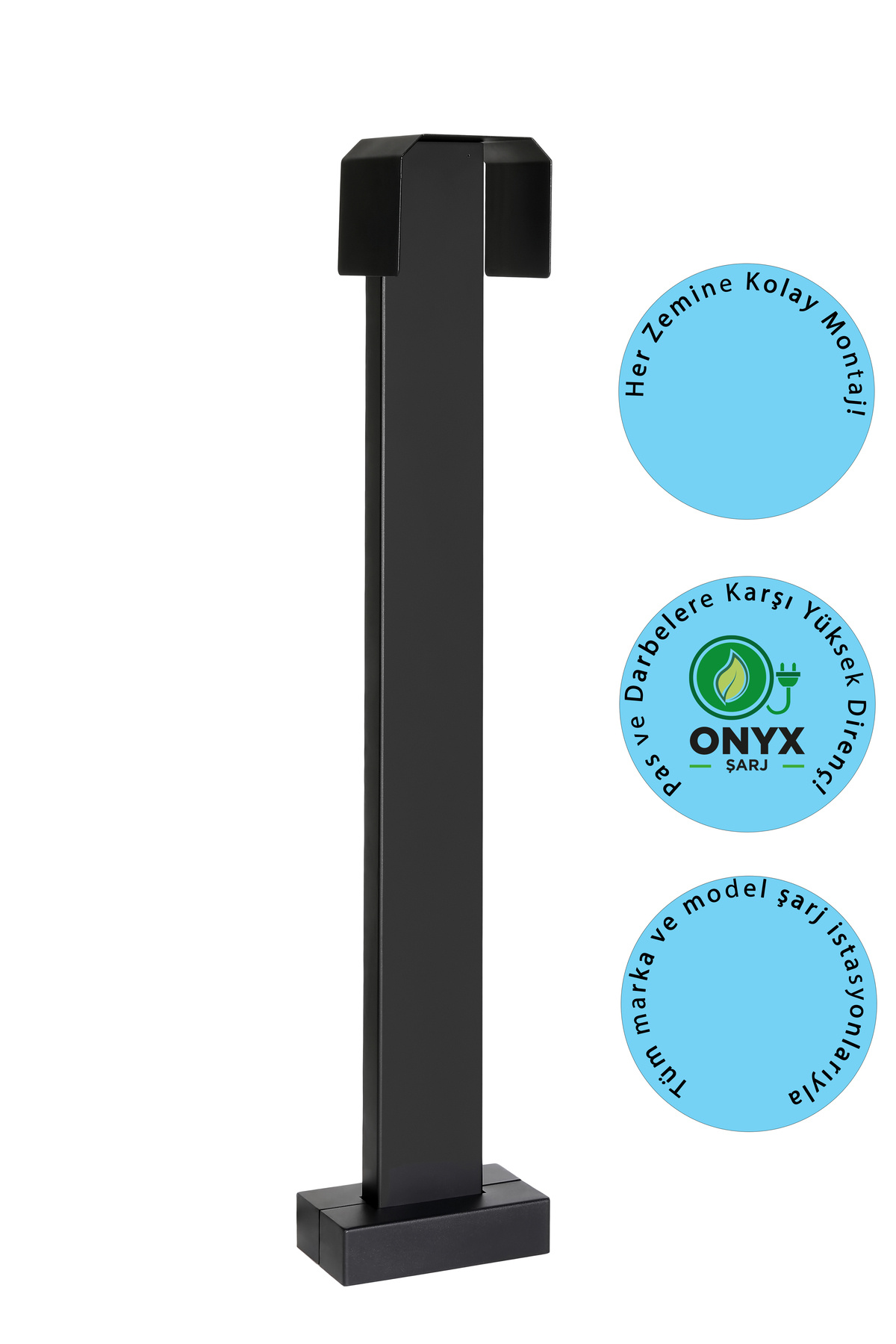 Onyx Raya Şarj 15×145 cm Elektrostatik Toz Boya Dikili Tip İstasyon Standı + Kablo Kepi