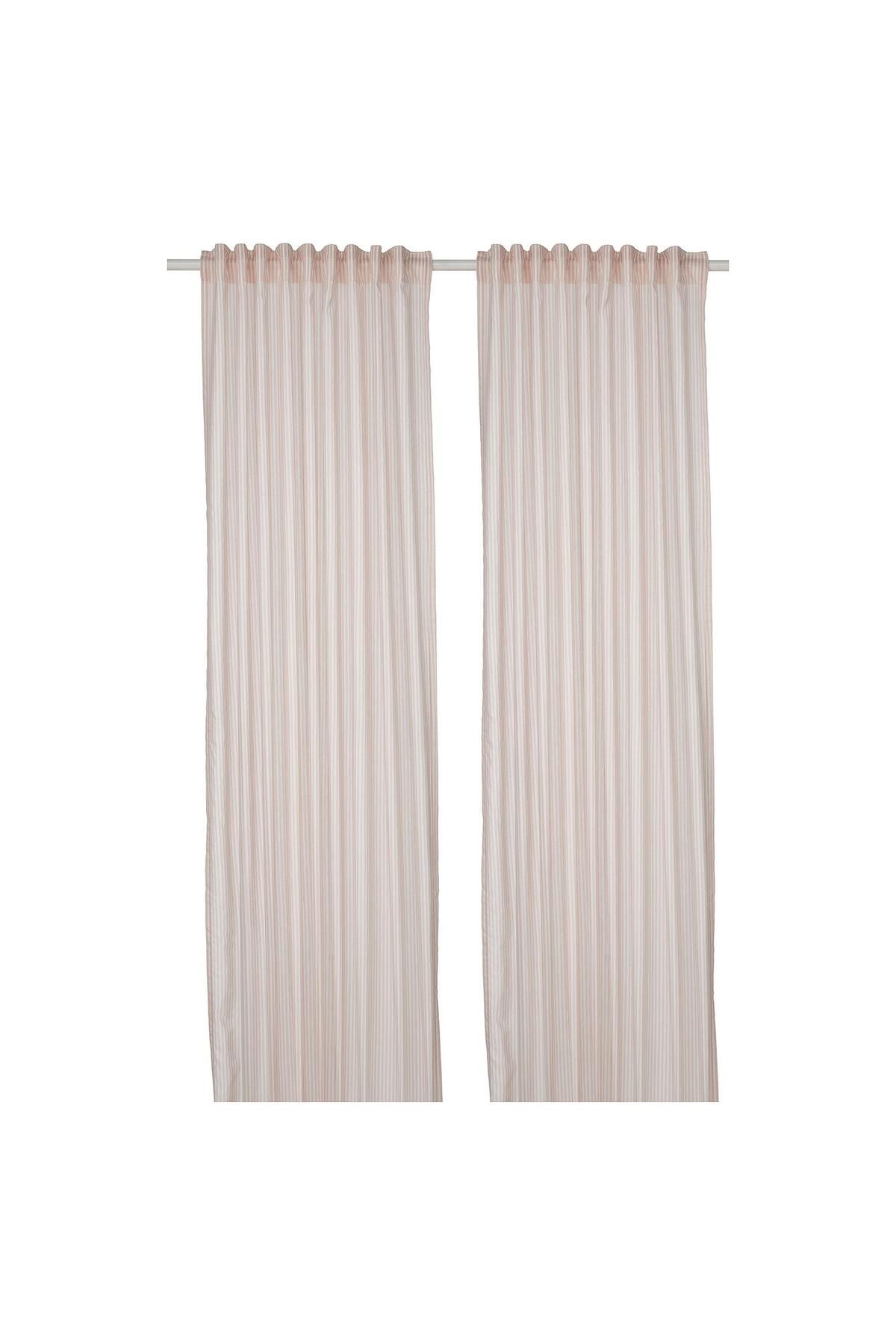 IKEA-Fon Curtain/2 Wings, White-Beige Color-Striped Model 120X300 cm 1