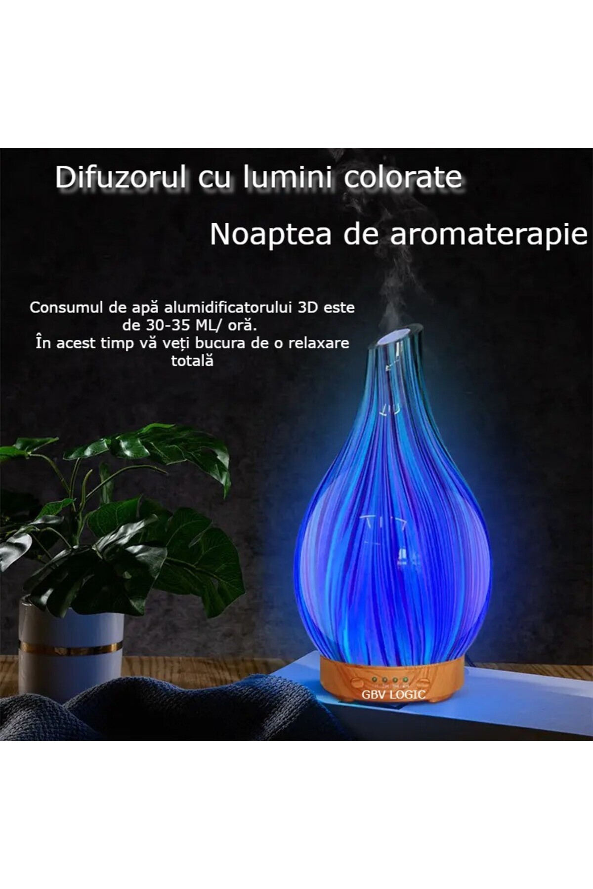 GBV LOGIC-GBV LOGIC ultrasonic aromatherapy diffuser with aromatic oil, 3D, 7 adjustable LED colors 5
