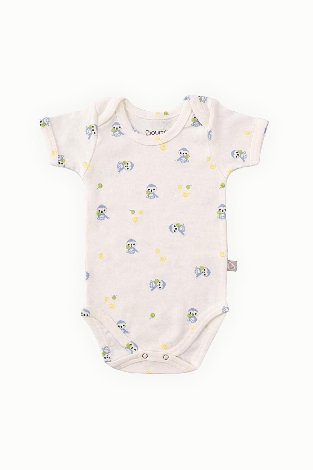 Boumini Pamuklu Bebek Çıtçıtlı Kısa Kollu Body Zarf Yaka Mavi Miskin fotoğrafı 2 (önizleme)