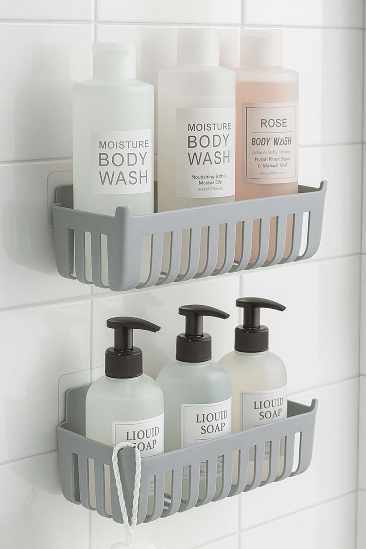 Prima Nova Deby 2'li Yapışkanlı Banyo Rafı Gri