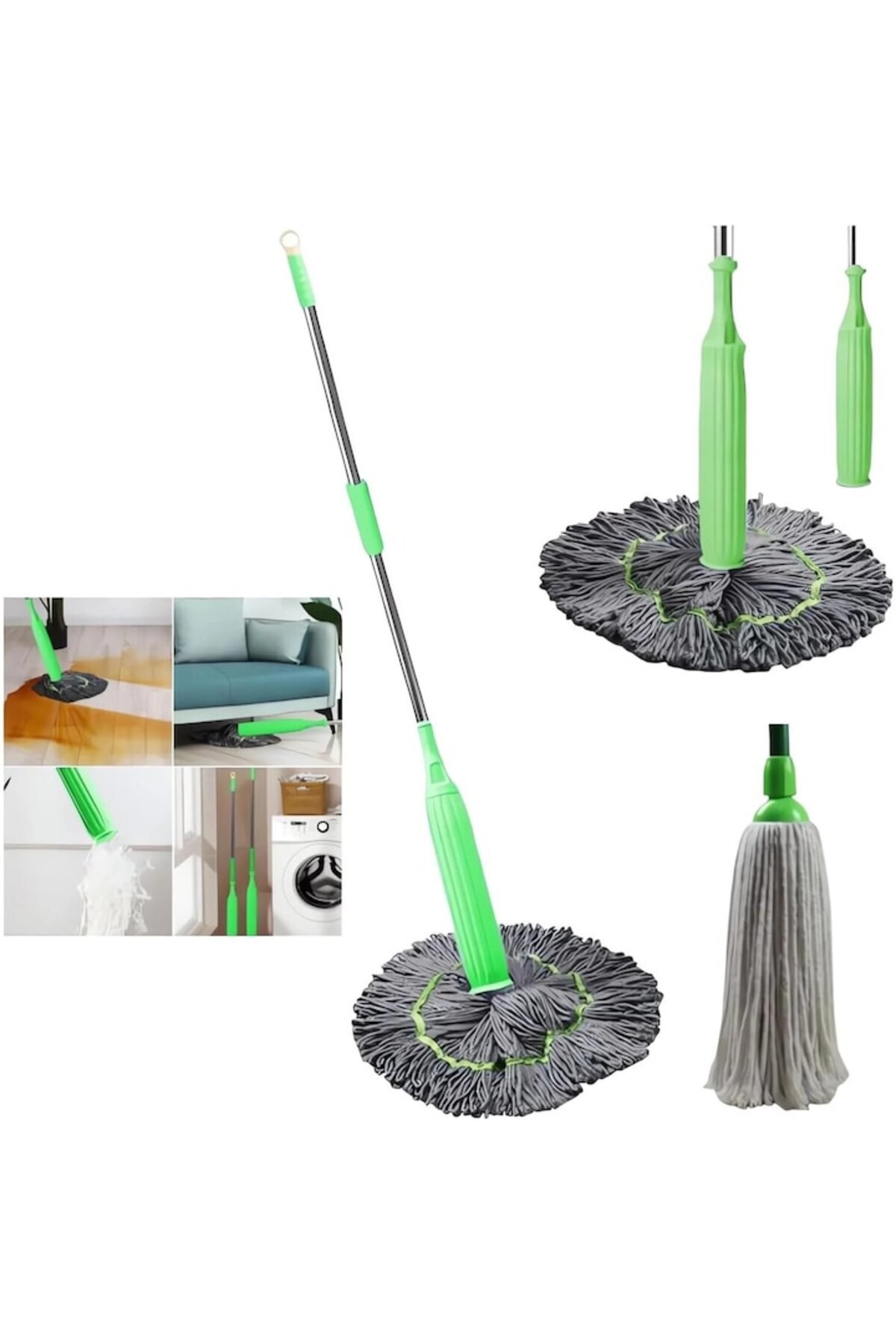 OEM-Rotary Mop 2 in 1 with Squeezing System, Microfiber Head, 360 Degrees, for Bathroom Cleaning, 7cm Wi 2