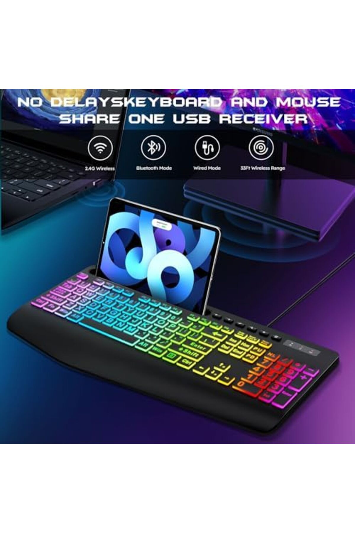 Generic-Garlo Wireless Keyboard and Mouse Combo, Membrane Silent Gaming Keyboard with Mechanical Feeling, Fu 6