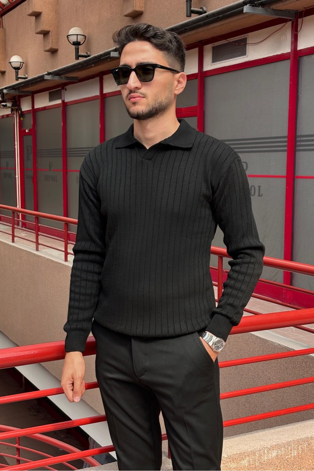 inpool  Erkek, Old Money Culture, Çizgi görünümlü, Polo yaka, triko kazak PLTK09 - Görsel 5