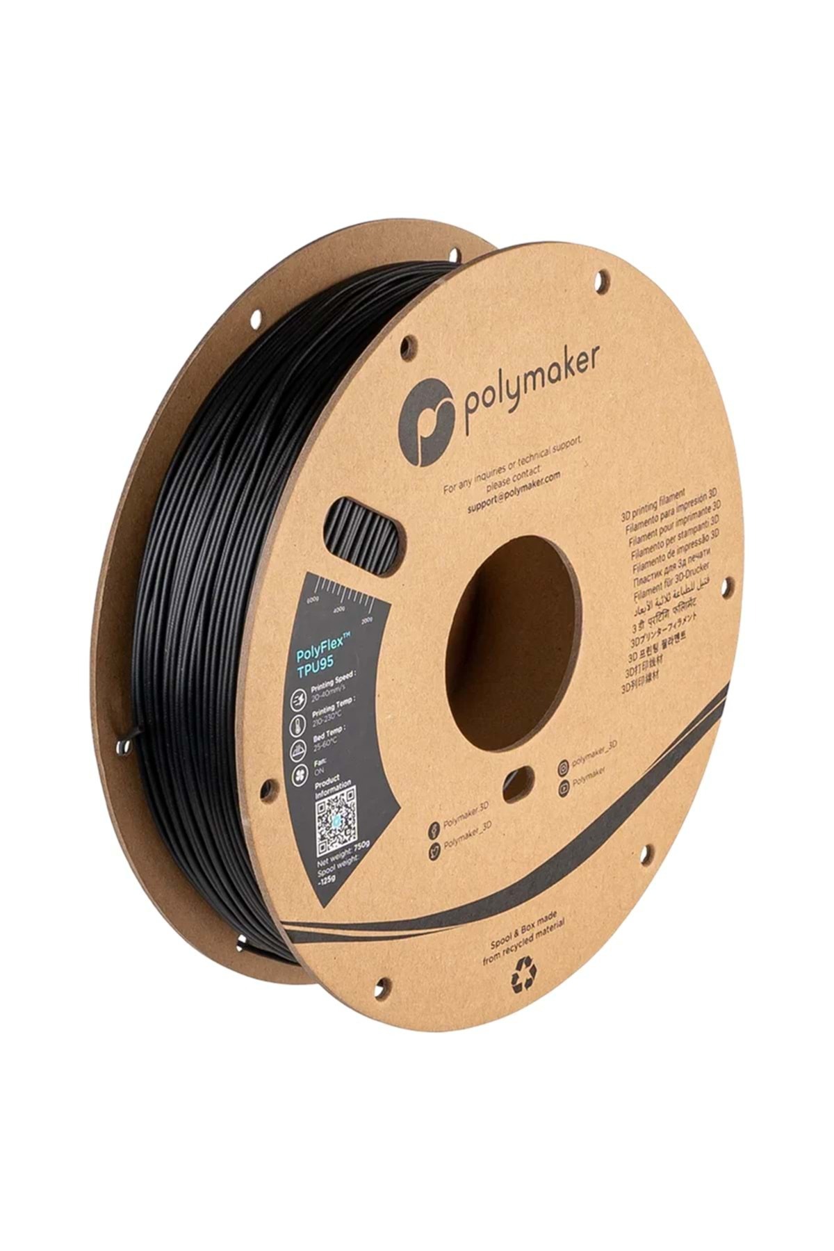 Polymaker PolyFlex TPU95 Filament Siyah– Esnek 3D Baskı | 750 g 1.75mm
