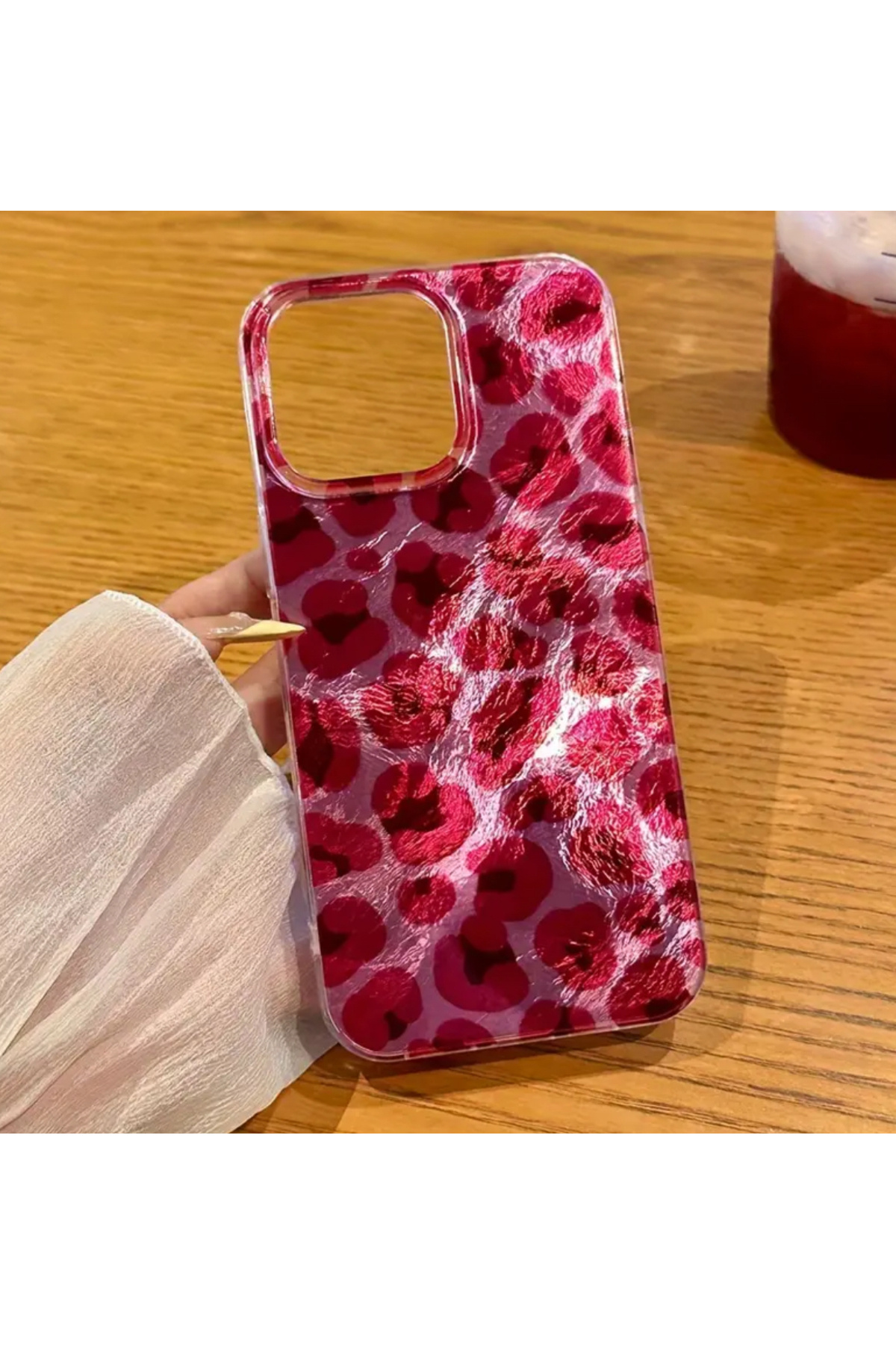 EDELFU-iPhone 11 Aurora Red Leopard Design Glossy Soft Sides Protective Phone Case 2