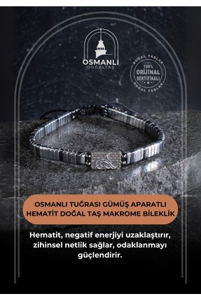OSMANLI DOĞAL TAŞ Sertifikalı Osmanlı Tuğrası Gümüş Aparatlı Hematit Doğal Ta...