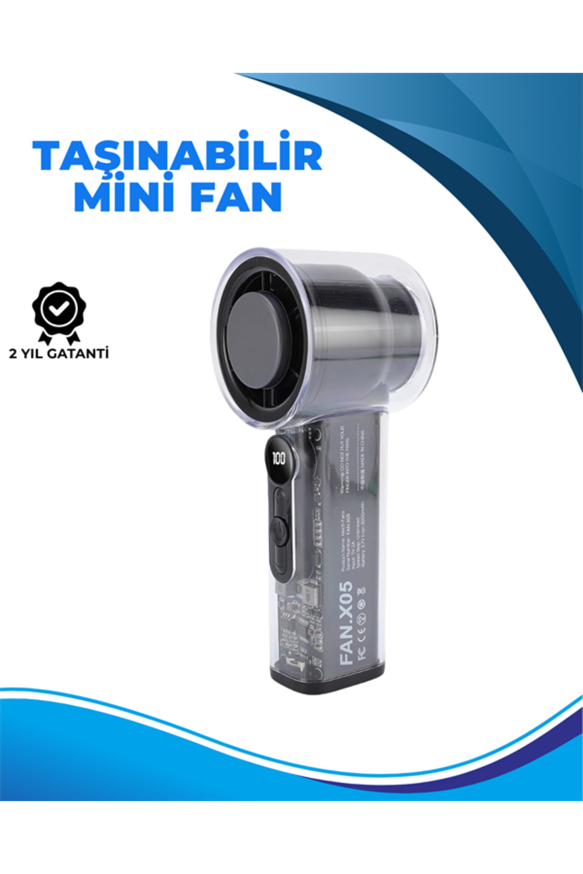 UCUZTEKNO Taşınabilir El Fanı 100 Seviyeli Rüzgar Hızı Ayarı Sessiz Çalışma - Dijital Ekranlı