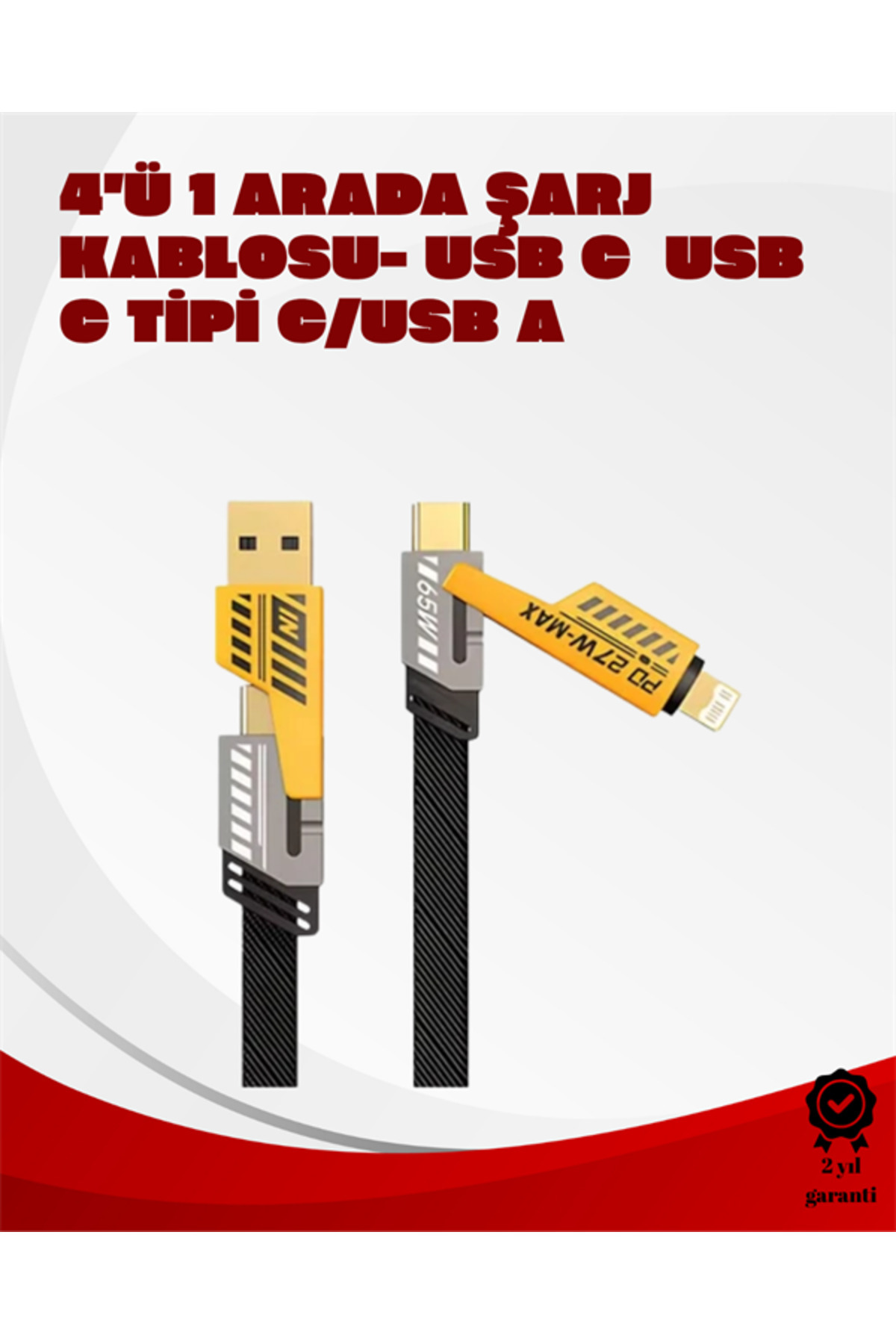 Evyora Dönüştürülebilir 4 Başlıklı Hızlı Şarj Kablosu – 1.2M, 65W, Dayanıklı Ve Esnek Tasarım