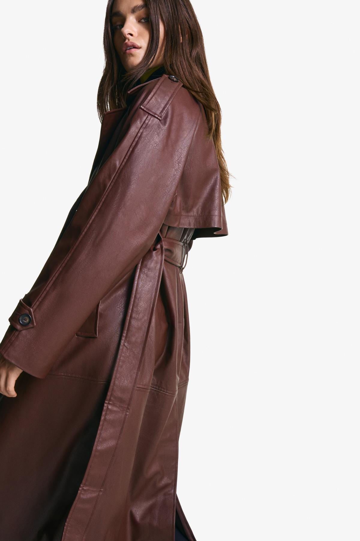 Bear Brown Leather Trench Coat Pull And Bear Leather Coat Pull And