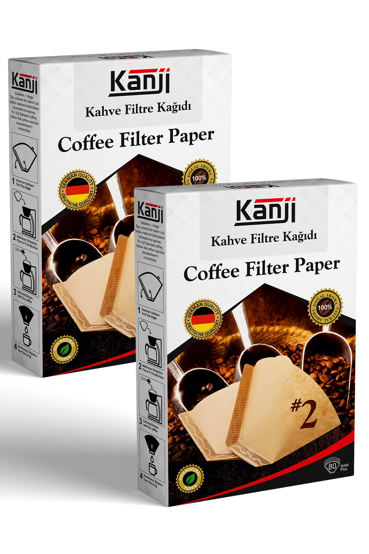 Kanji 2 Adet Kahve Filtre Kağıdı 80'li Ebat : 1x2 No : 2 Numara | Kahverengi Doğal Kağıt