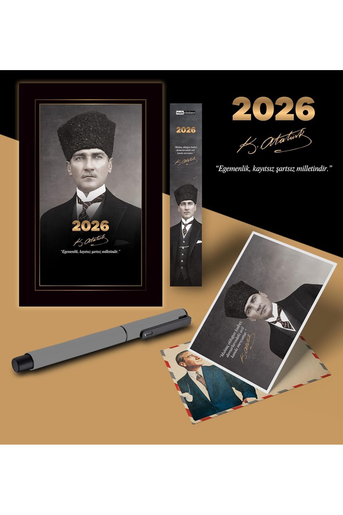 Mena Rise buysplash 2026 Kalpaklı Atatürk Ajandası Ayraç Kartpostal Kalem - Gri buyvibe 1199837