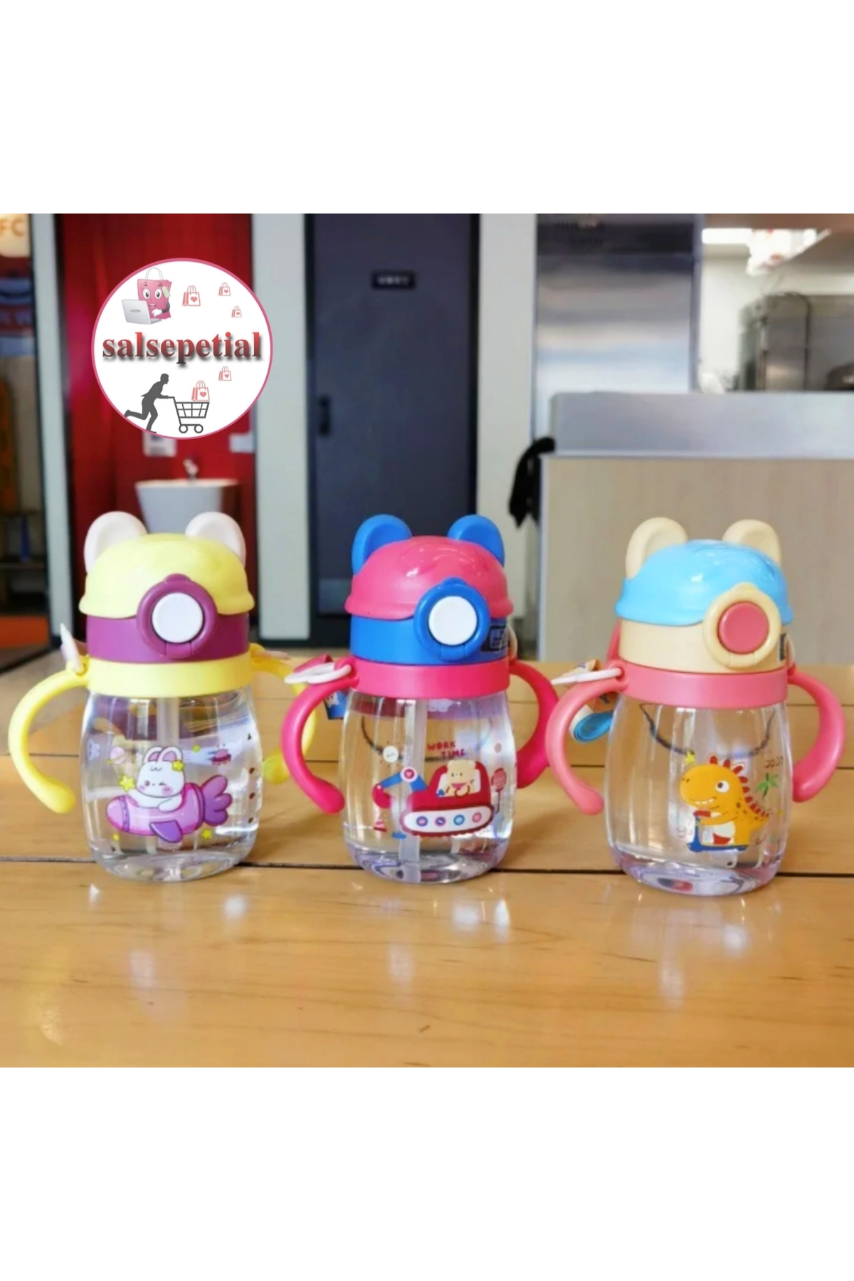 Salsepetial 400ml Dinozor Figürlü Pipeti Suluk Bebek Matara Askılı Sevimli Su Şişesi Bebek Pipetli Biberon fotoğrafı 4 (önizleme)