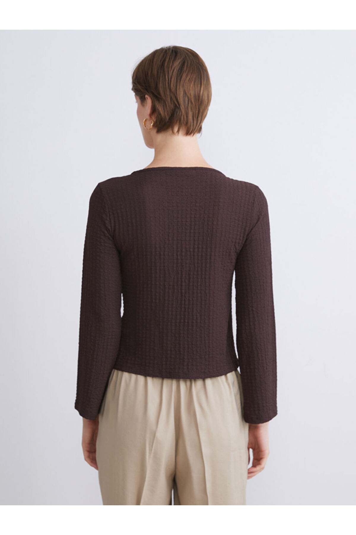LC Waikiki-Sparkling Selections from Shining Store |   V-Neck Tied Textured Blouse 4