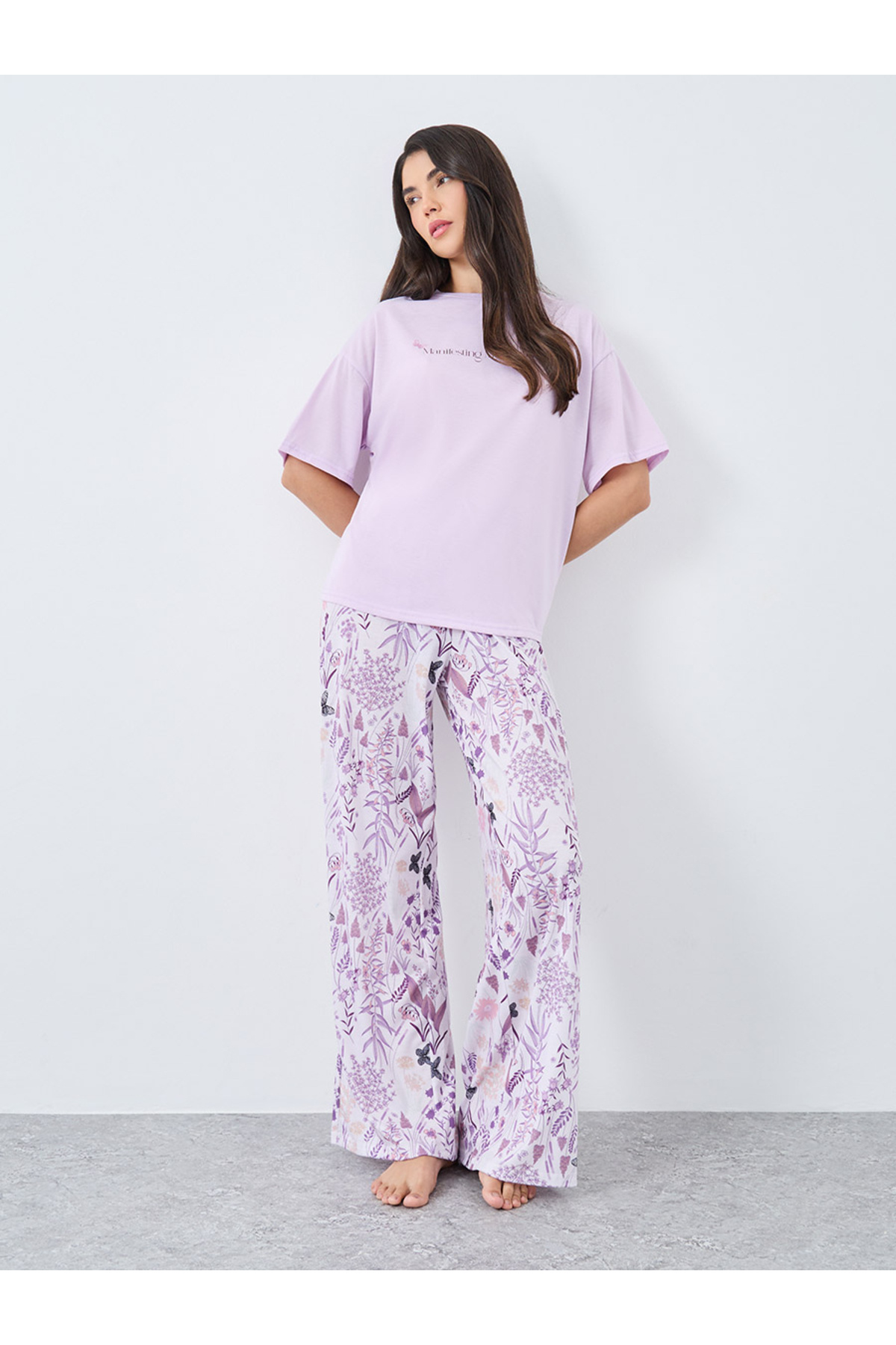 Styli Manifesting Butterfly Print Drop Shoulder T-Shirt and Pyjama Set