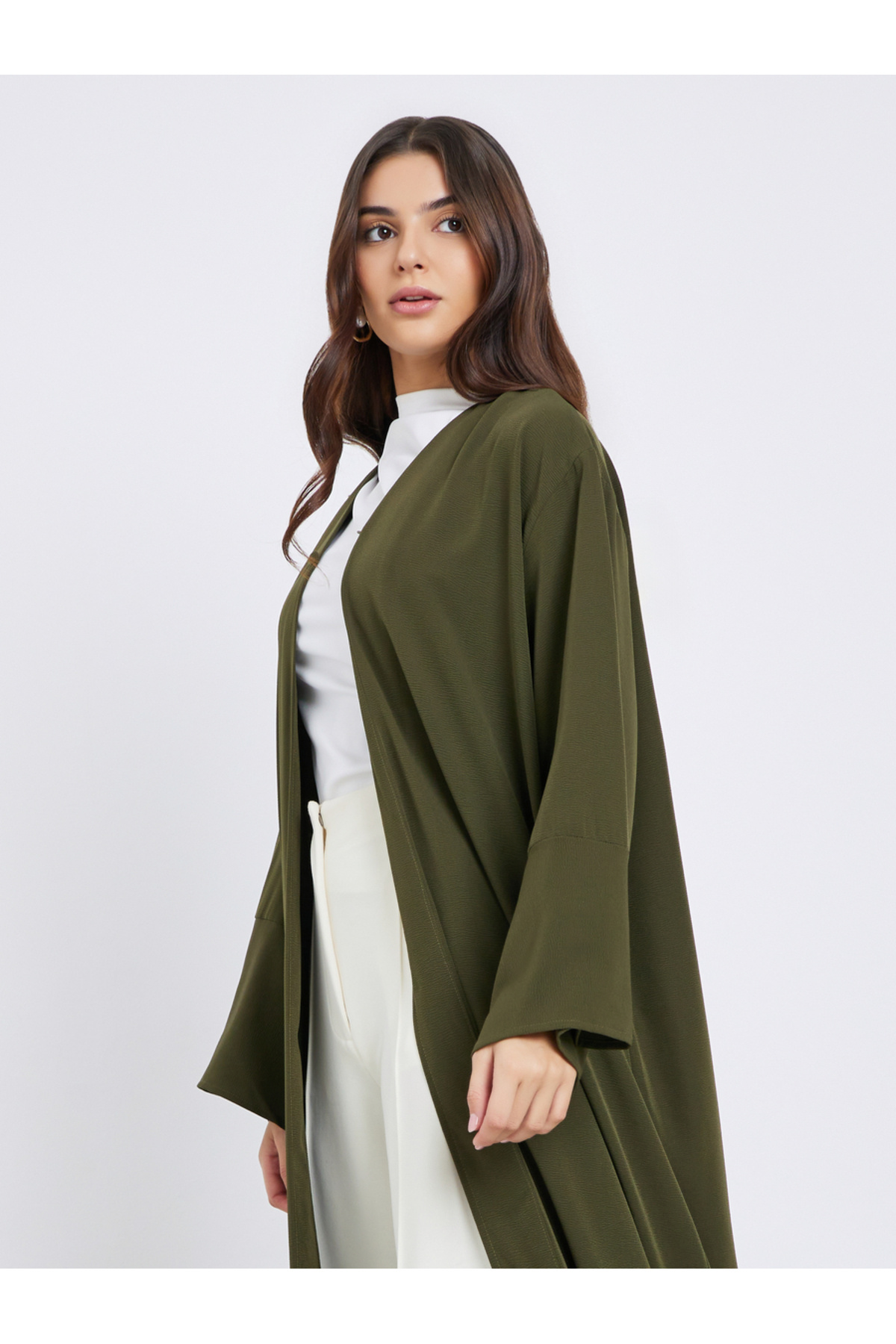 Styli-Textured Abaya with Button Loop Closure 3