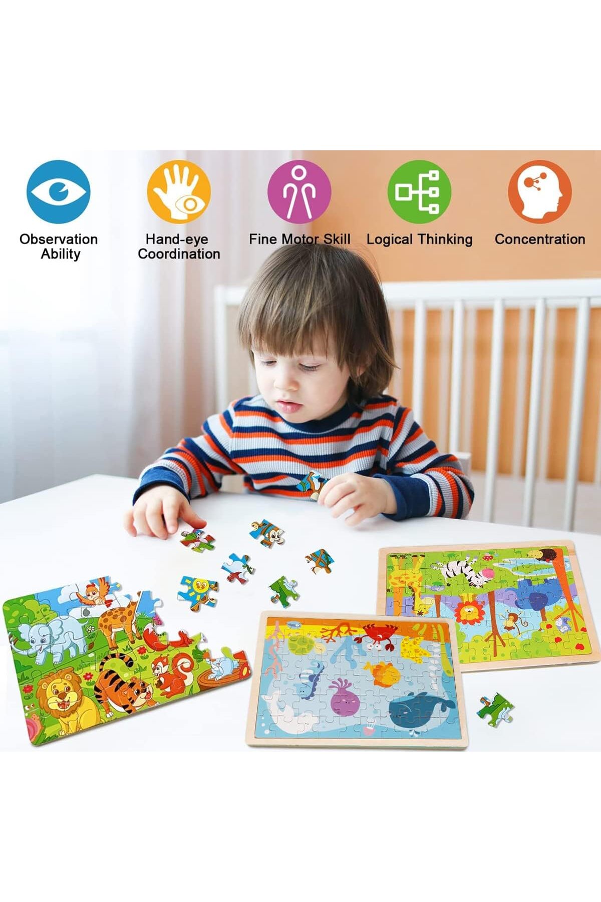 پازل چوبی رنگارنگ ۶۰ تکه، اسباب‌بازی آموزشی پیش‌دبستانی کودکان، چندرنگ