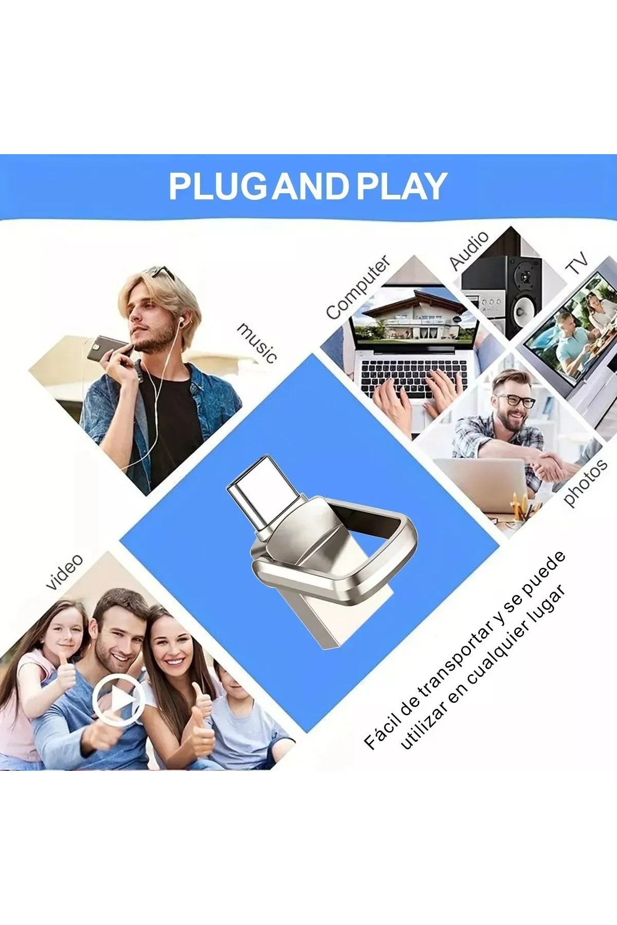 gaman-64Gb High Speed ​​Usb Flash Drive 3.0/2.0 with 2 in 1 Typ-C + USB Port 4