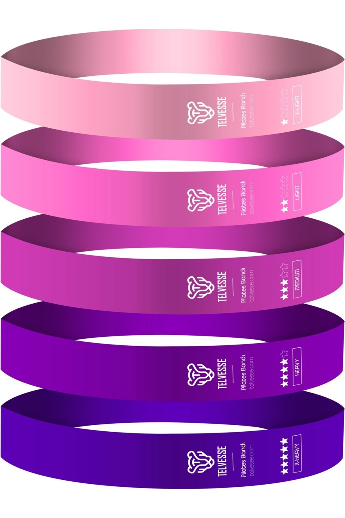 BK Commerce 5’li Pilates Direnç Bandı Seti Taşıma Çantalı Lateks Egzersiz Squat Fitness Loop Bant - Pembe